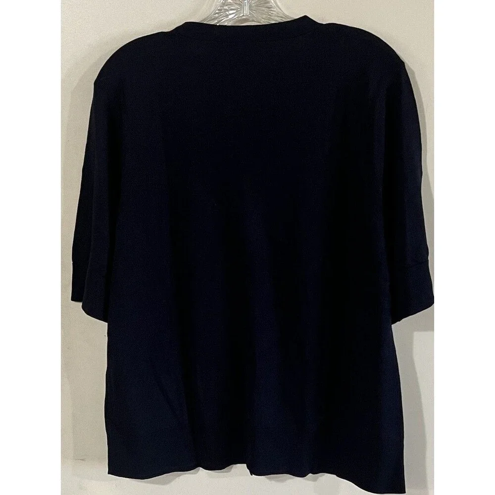 Talbots Women Cotton  Blend Navy Short Sleeve Button Up Top XL NWT